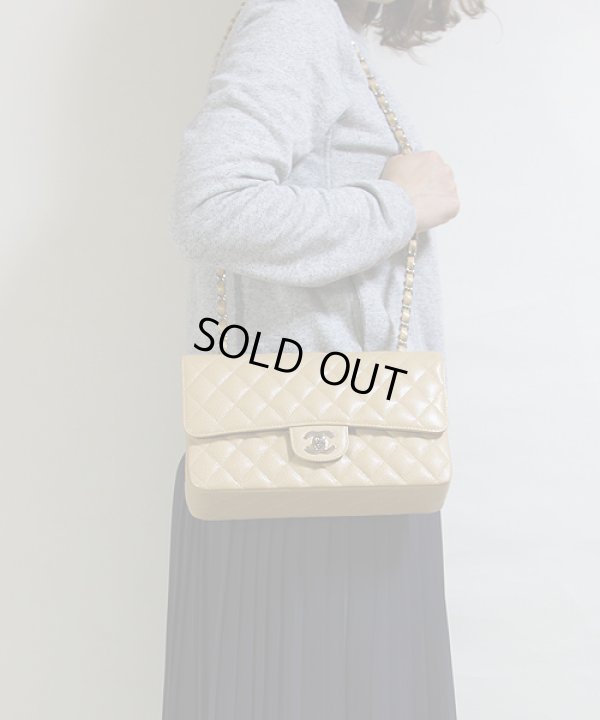 シャネル　Wチェーンショルダーバック　ベージュ／SIV金具　サイズ