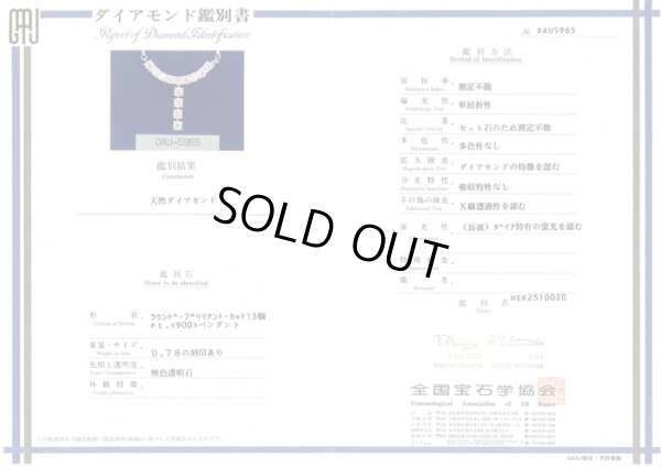 星の砂　PT850/900 ダイアイリペンダントネックレス 0.78ct 7.70g　鑑別書（GAAJ）