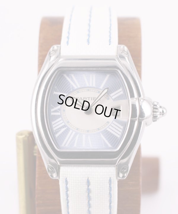 カルティエ　ロードスターSM 2675  2009年限定水色文字盤　白（水色ステッチ）