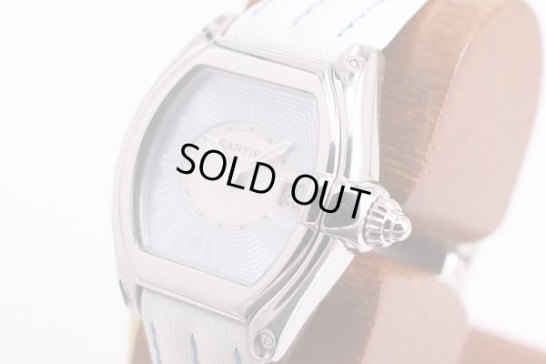 カルティエ　ロードスターSM 2675  2009年限定水色文字盤　白（水色ステッチ）