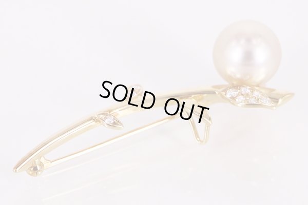 タサキ　K18 パールダイアイリブローチ 10.60mm 0.09ct 6.20g 真横