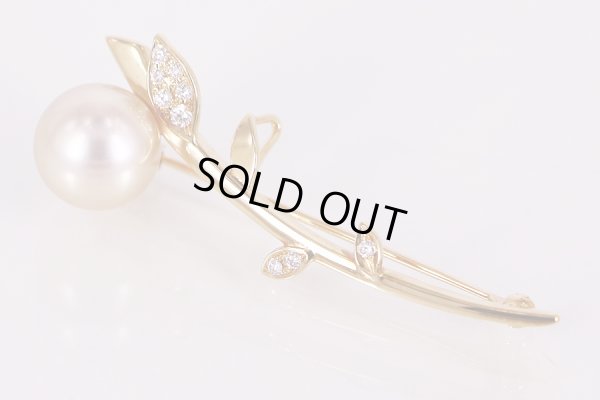 タサキ　K18 パールダイアイリブローチ 10.60mm 0.09ct 6.20g サイド面