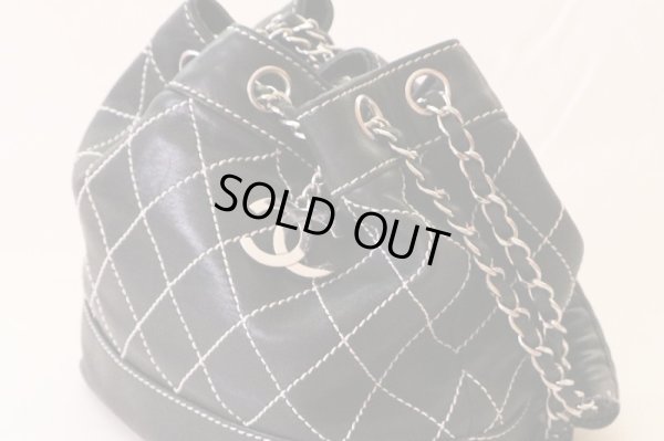 シャネル ワイルドステッチ 巾着ショルダーバック ブラック/SIV金具 サイド