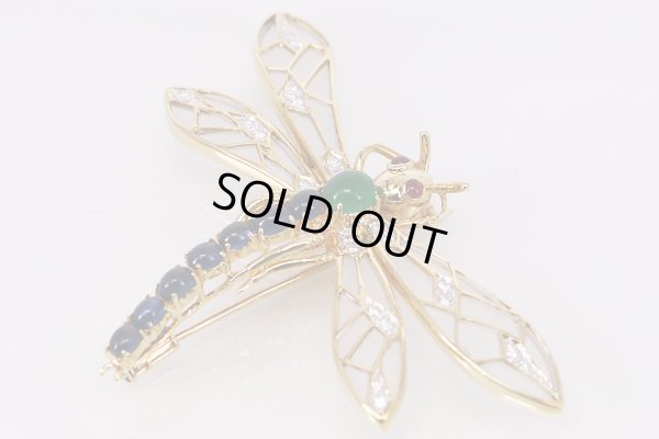 画像5: K18 ルビーエメラルドサファイアダイアイリブローチ 0.09ct 0.67ct 1.86ct 0.25ct 14.70g