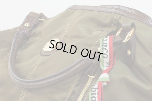 オロビアンコ 2WAYトートバック TILDE カーキ/ブラウン サイド上部