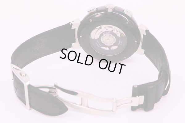 ルイヴィトン　タンブール Q102G　レガッタクロノグラフ　黒銀文字盤　革ベルト