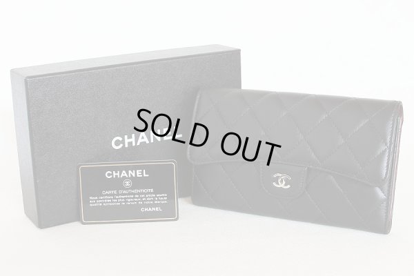 シャネル　三ツ折長サイフ A31506 ブラック／ボルドー　箱