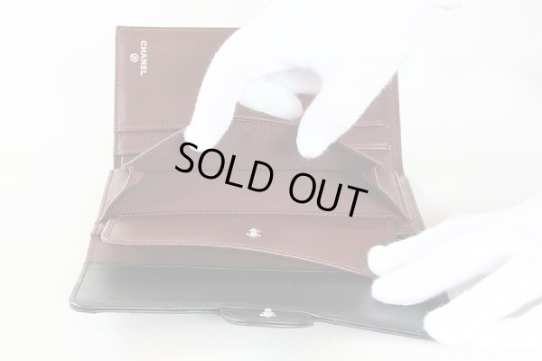 シャネル　三ツ折長サイフ A31506 ブラック／ボルドー　小銭入れ