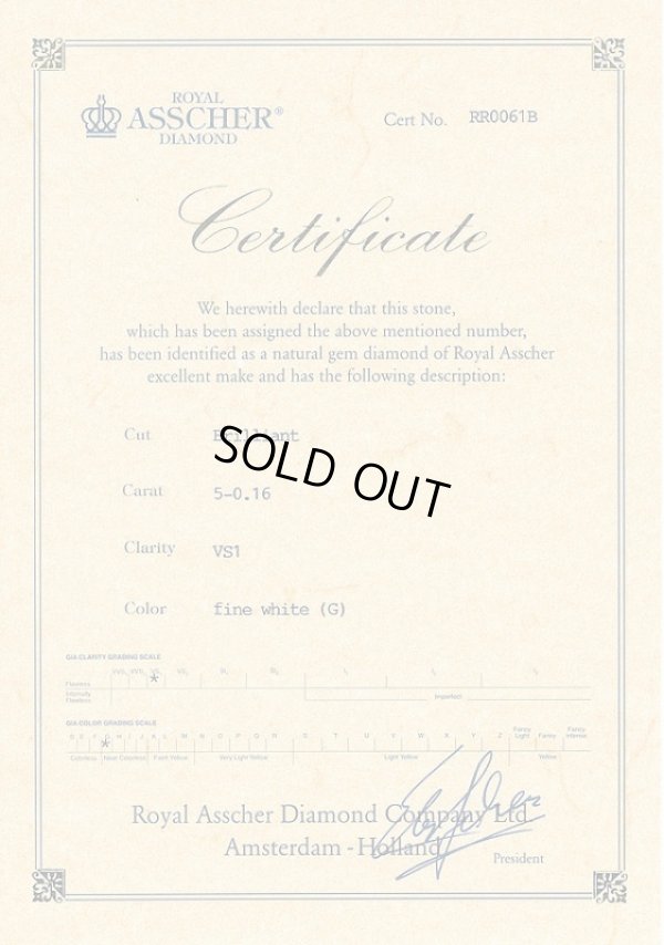 ロイヤル・アッシャー PT900 ダイアイリリング 0.16ct 3.40g 鑑別書(1)