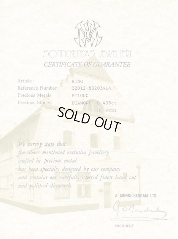 モニッケンダム　PT1000 ダイアイリリング 0.438ct 3.50g　鑑定書(2)