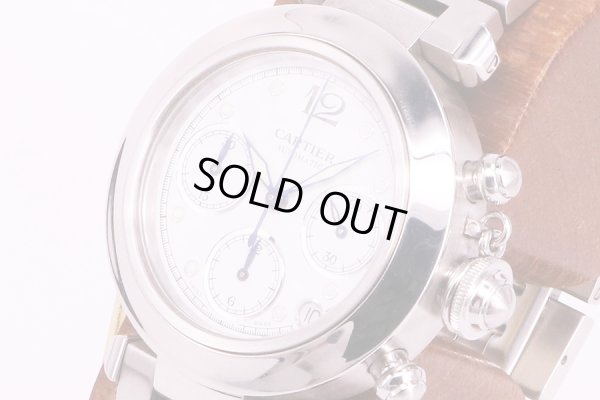 カルティエ　パシャC　クロノグラフ　白文字盤　サイド拡大