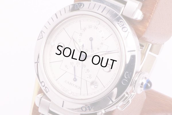 カルティエ　パシャ38　GMT　パワーリザーブ　銀文字盤　サイド拡大