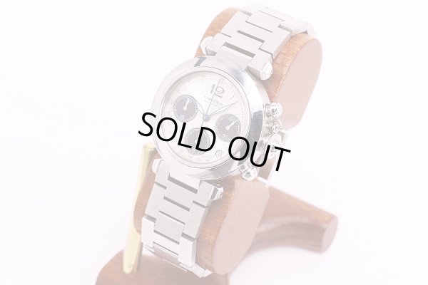 カルティエ　パシャＣ　クロノグラフ　銀／黒文字盤　サイド