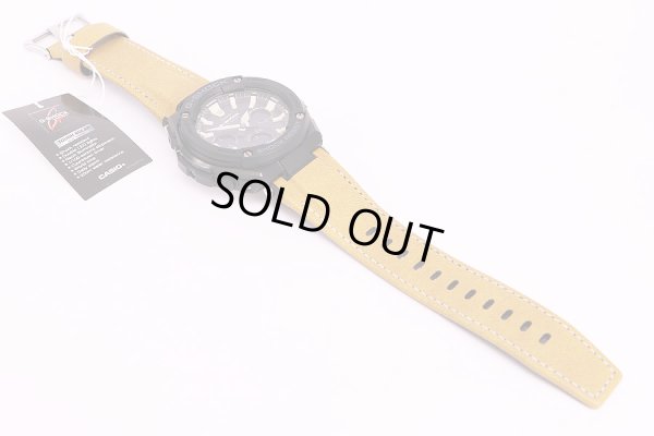 カシオ　Gショック　GST-S120L　タフソーラー　黒文字盤　革ベルト状態