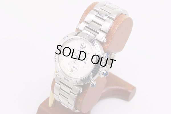 カルティエ　パシャ38　クロノグラフ　銀文字盤　サイド