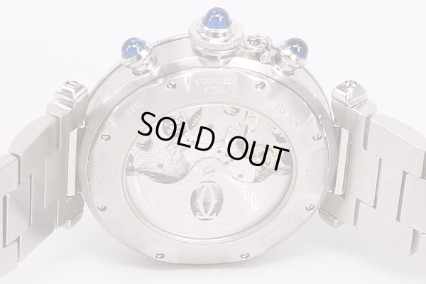 カルティエ　パシャ38　クロノグラフ　銀文字盤　裏面拡大