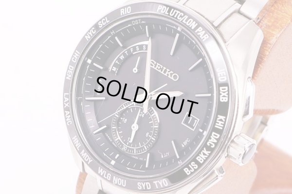 セイコー　ブライツワールドタイム　SAGA167　電波ソーラー　黒文字盤　サイド拡大