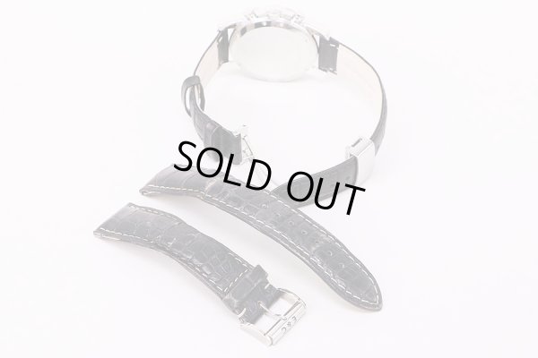 エベラール　クロノ４　ラウンド　青文字盤　他社革ベルト