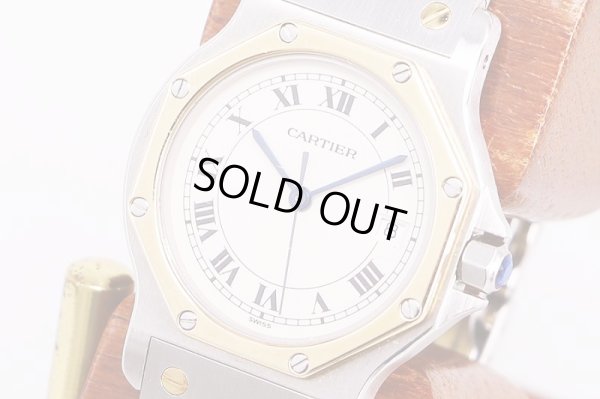 カルティエ　サントス　オクタゴン　白文字盤　コンビ　サイド拡大