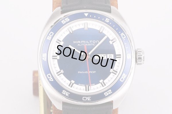 ハミルトン　パンユーロ　H354050　青文字盤　革ベルト表面