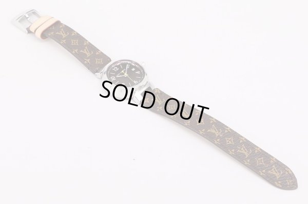 ルイヴィトン　タンブール　Ｑ１２１１　茶文字盤　革ベルト状態　表面