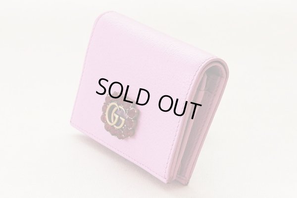 グッチ　GGマーモント クリスタル ニツ折財布 499783.0416 ピンク　サイド