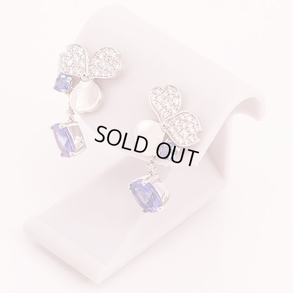 ティファニー　PT950 ペーパーフラワー タンザナイトダイアイリ フラワー ドロップピアス 10.30g　サイド