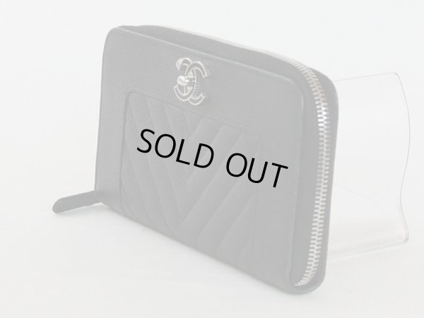 シャネル マドモアゼル ラウンドファスナー長財布 ブラック/SIV金具 サイド
