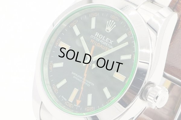ロレックス　１１６４００ＧＶ　ミルガウス　ランダム　黒文字盤　グリーンガラス　サイド拡大