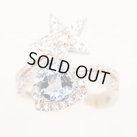 K18WG アクワマリンダイアイリリング 1.74ct 0.08ct 0.61ct 7.30g