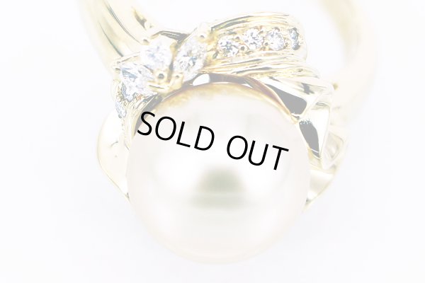 K18イエローパールダイアイリリング 11.00mm 0.19ct 9.00g　パール拡大