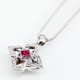 K18WG ルビーダイアイリペンダントネックレス 0.34ct 0.12ct 7.30g