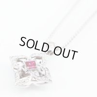 K18WG ルビーダイアイリペンダントネックレス 0.34ct 0.12ct 7.30g