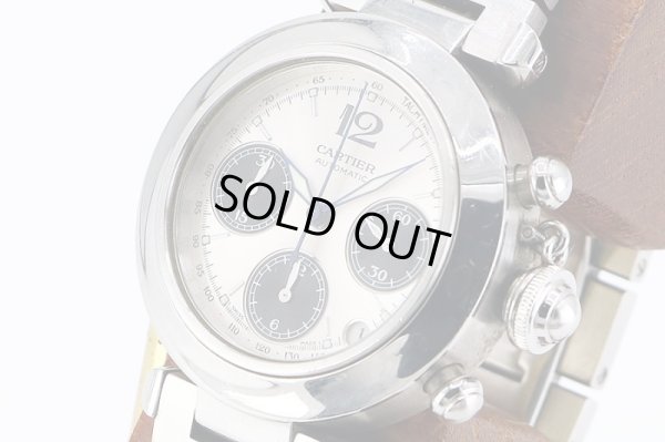 カルティエ　パシャＣ　クロノグラフ　２４１２　銀文字盤　黒インダイアル　サイド拡大