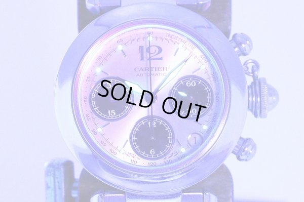 カルティエ　パシャＣ　クロノグラフ　２４１２　銀文字盤　黒インダイアル　ライト