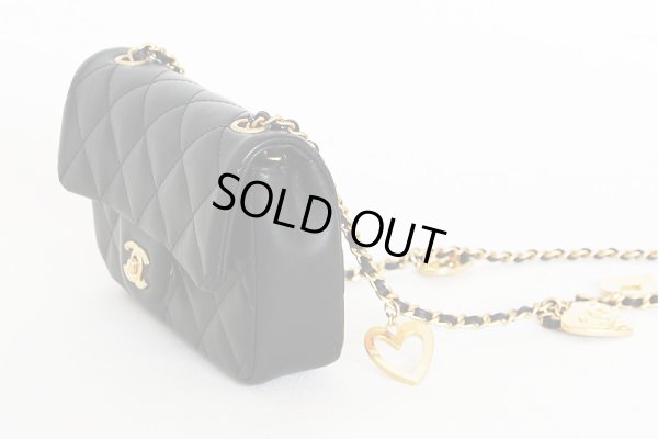 シャネル　ミニフラップバック AS3456 ブラック／GP金具（ハート付）　サイド