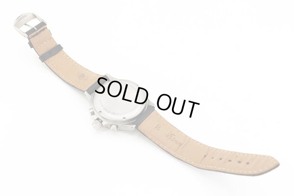 ジン　７５６　クロノグラフ　黒文字盤　革ベルト状態裏面