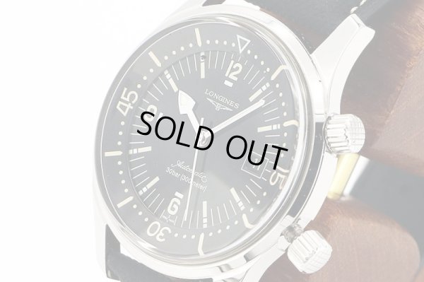 ロンジン　レジェンドダイバー　Ｌ３．６７４．４　黒文字盤　２ツリューズ　サイド拡大