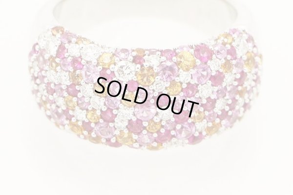 K18WG マルチサファイアダイアイリリング 1.65ct 0.55ct 11.70g　拡大