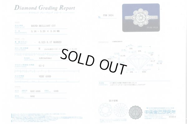 PT900 ダイアイリリング 0.523ct 0.17ct 5.40g　中宝鑑定書