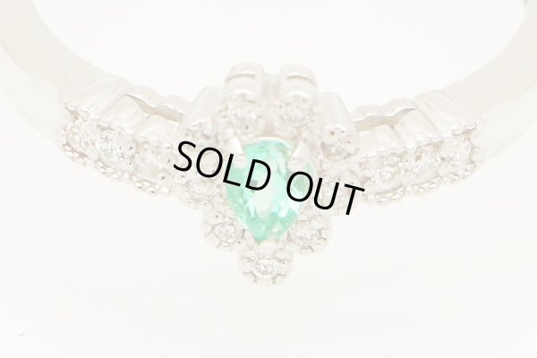 PT900 エメラルドダイアイリリング 0.13ct 0.08ct 3.20g　拡大