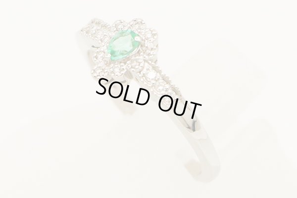 PT900 エメラルドダイアイリリング 0.13ct 0.08ct 3.20g　サイド