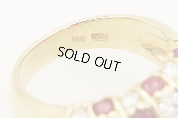 K18 ルビーダイアイリリング 2.47ct 1.40ct 10.10g　刻印