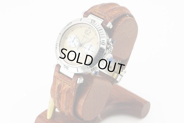 カルティエ　パシャ３８　クロノグラフ　茶文字盤　サイド