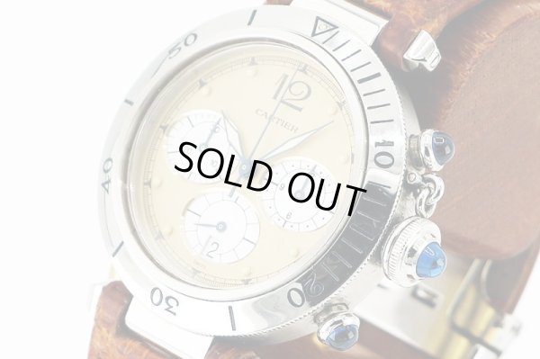 カルティエ　パシャ３８　クロノグラフ　茶文字盤　サイド拡大