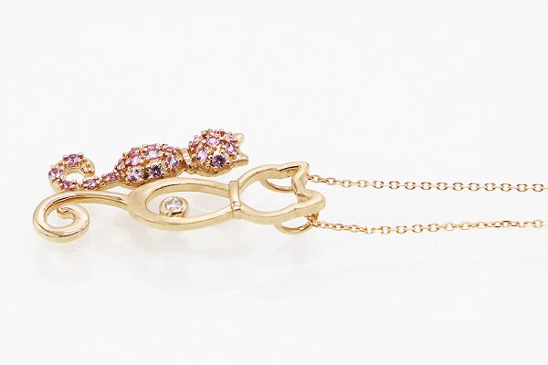 K18PG ピンクサファイアダイアイリペンダントネックレス0.32ct 0.03ct 4.70g　サイド