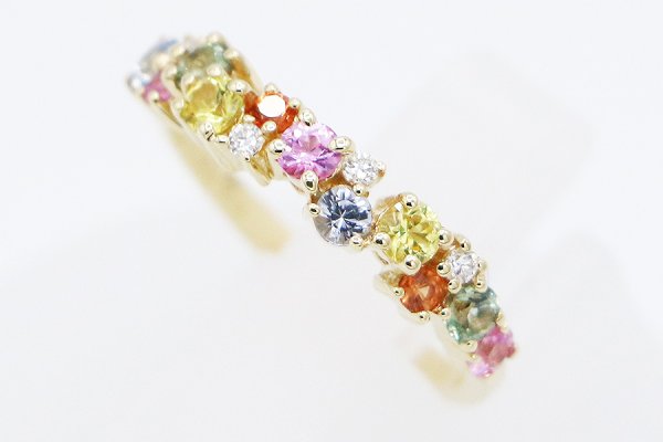 K18 マルチサファイアダイアイリリング 0.84ct 0.05ct 2.60g　サイド