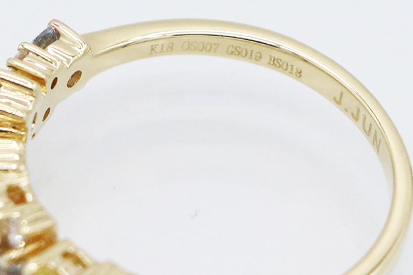K18 マルチサファイアダイアイリリング 0.84ct 0.05ct 2.60g　刻印