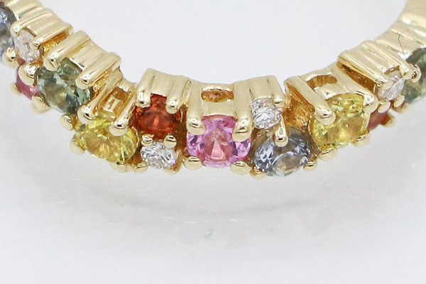 K18 マルチサファイアダイアイリリング 0.84ct 0.05ct 2.60g　拡大