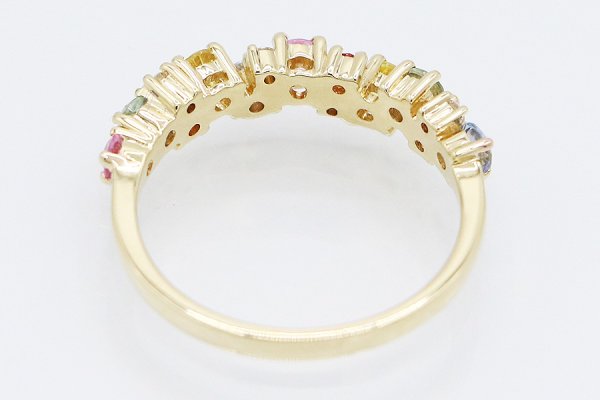 K18 マルチサファイアダイアイリリング 0.84ct 0.05ct 2.60g　内側